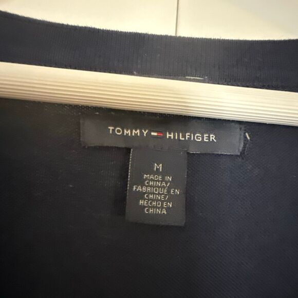 Tommy navy argyle knit scoop neck short sleeve sweater m - Picture 3 of 8